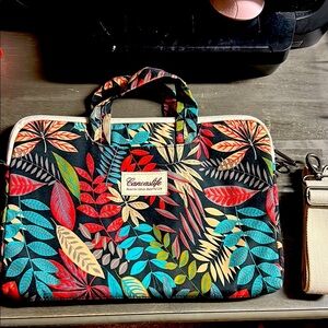 Canvaslife Leaf Print Laptop Bag with Crossbody Strap